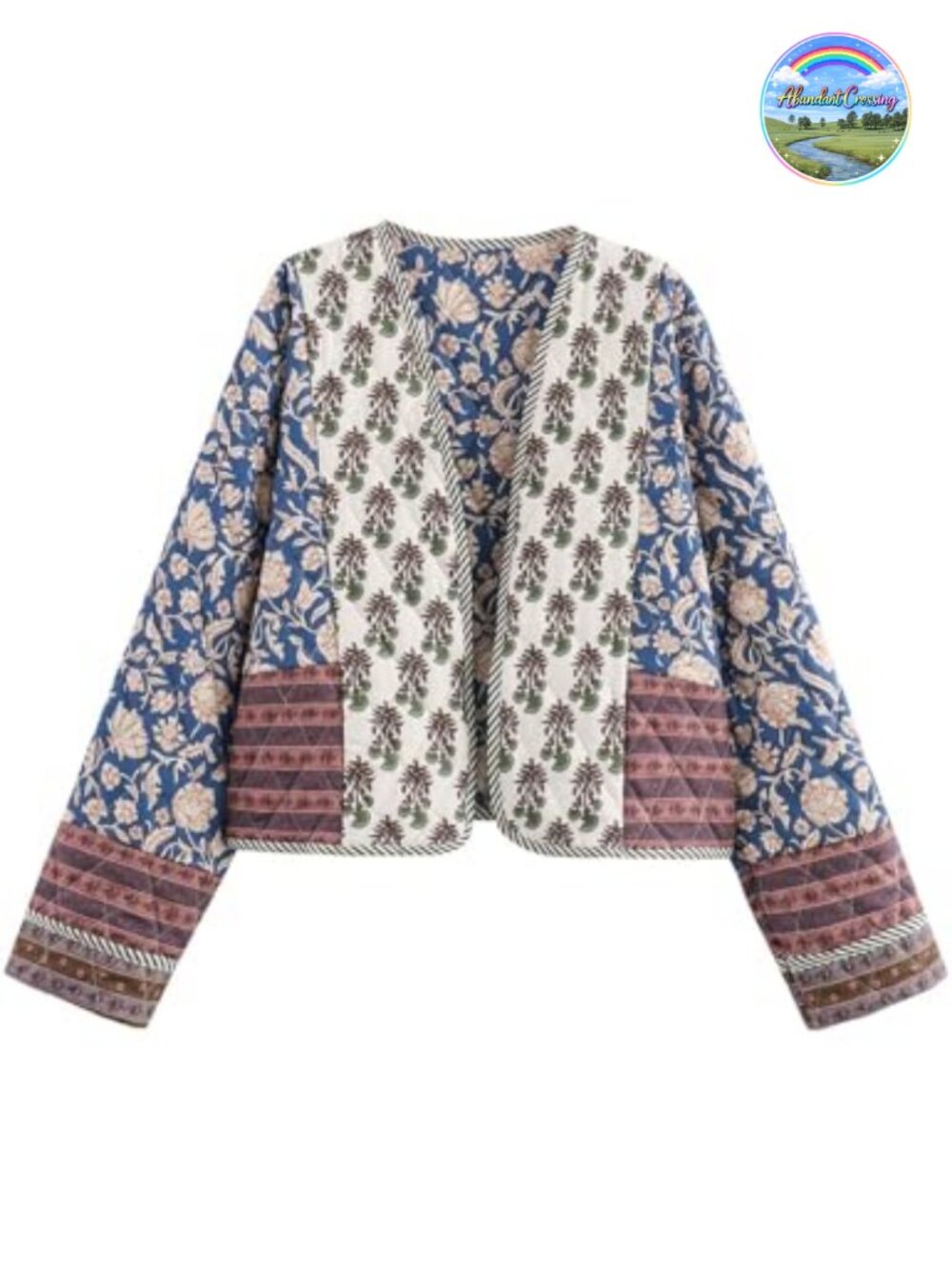 Flygo Women's Floral Cropped Lightweight Quilted Puffer Jacket